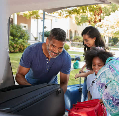Family preparing for trip